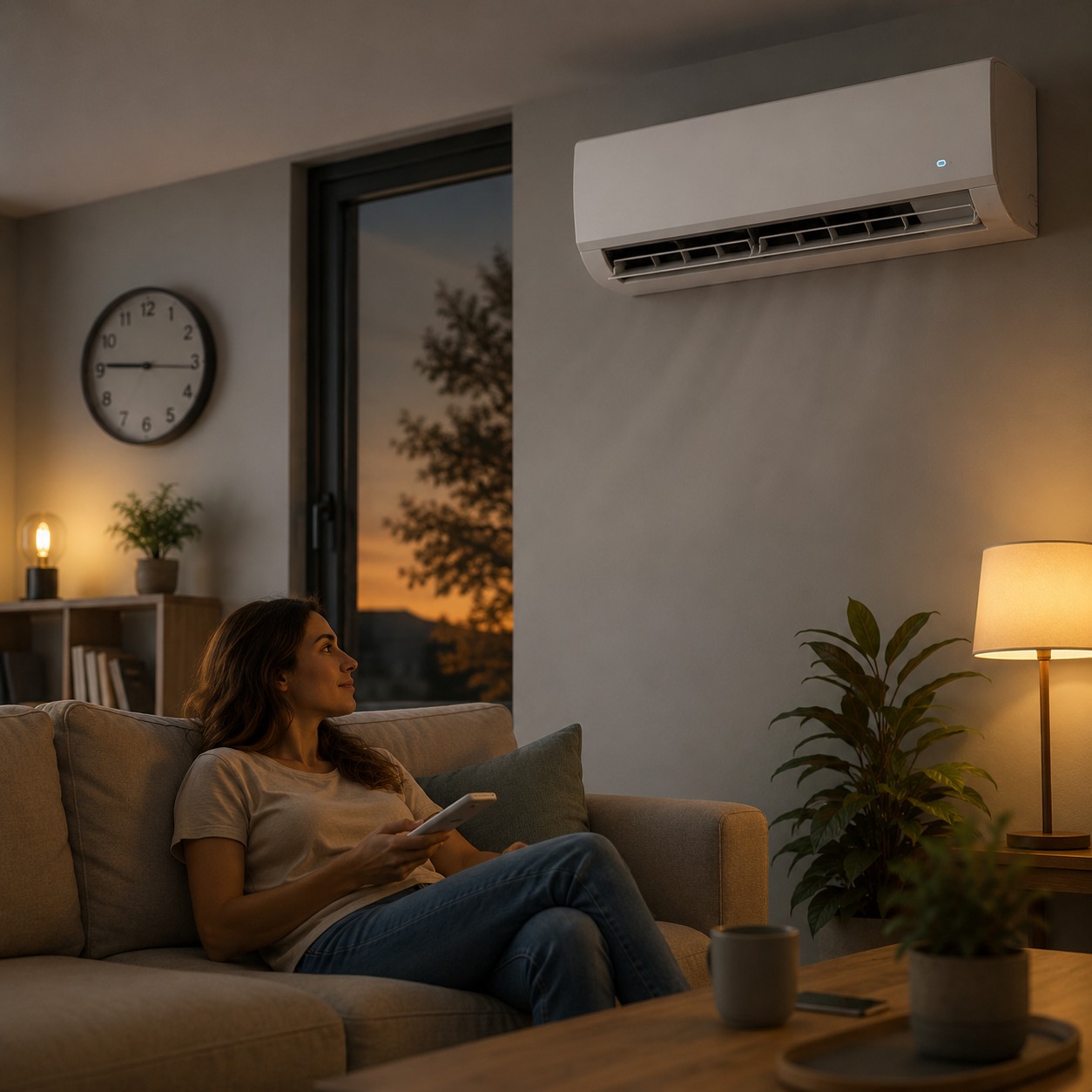 Aire acondicionado funcionando durante varias horas en un salón al atarde