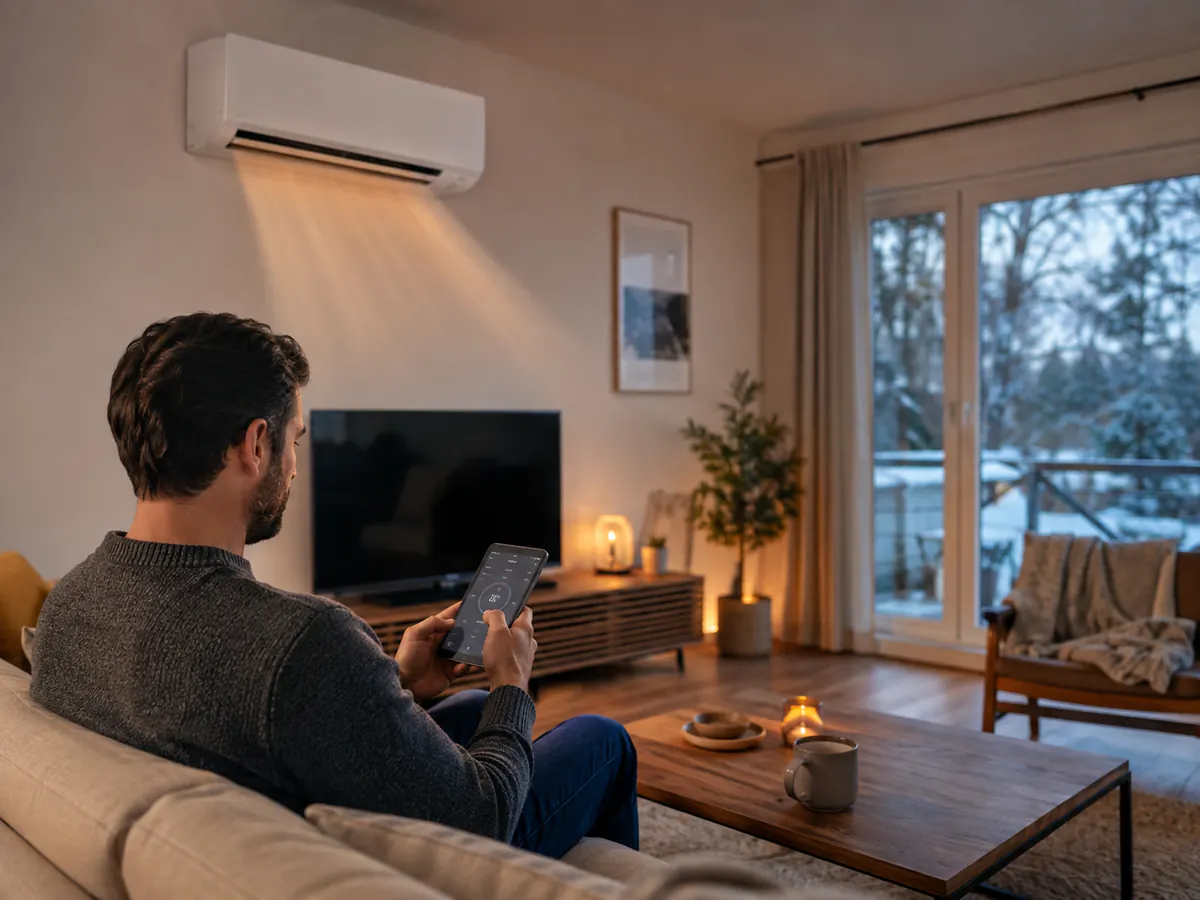 Aire acondicionado utilizado en modo calor durante el invierno