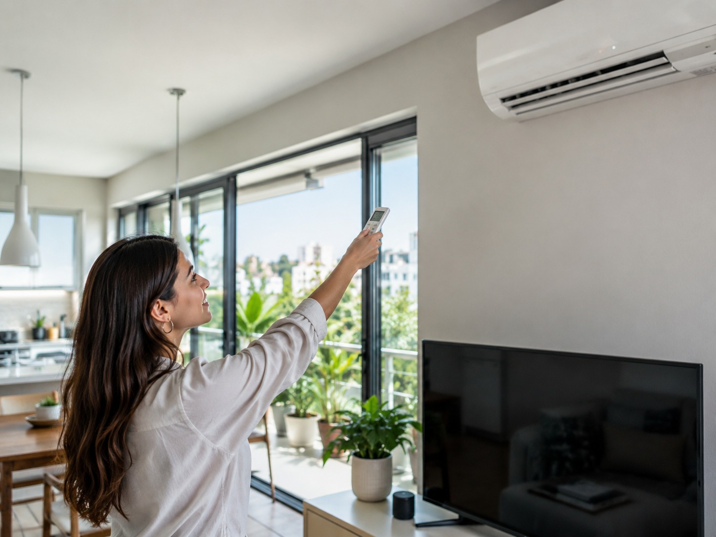 Persona ajustando la temperatura del aire acondicionado durante el verano